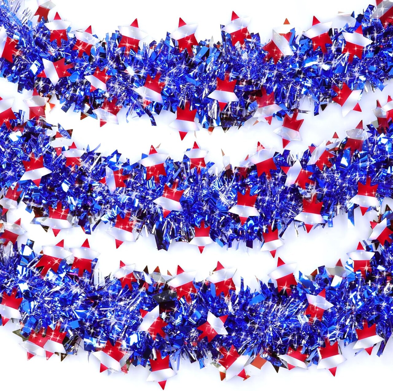 4.7 Inch - Patriotic Tinsel Garland 4th of July Decorations Red White Blue